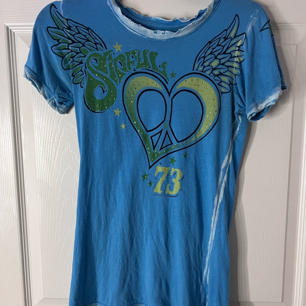 Sinful Blue and Green Graphic Tee Short Sleeve